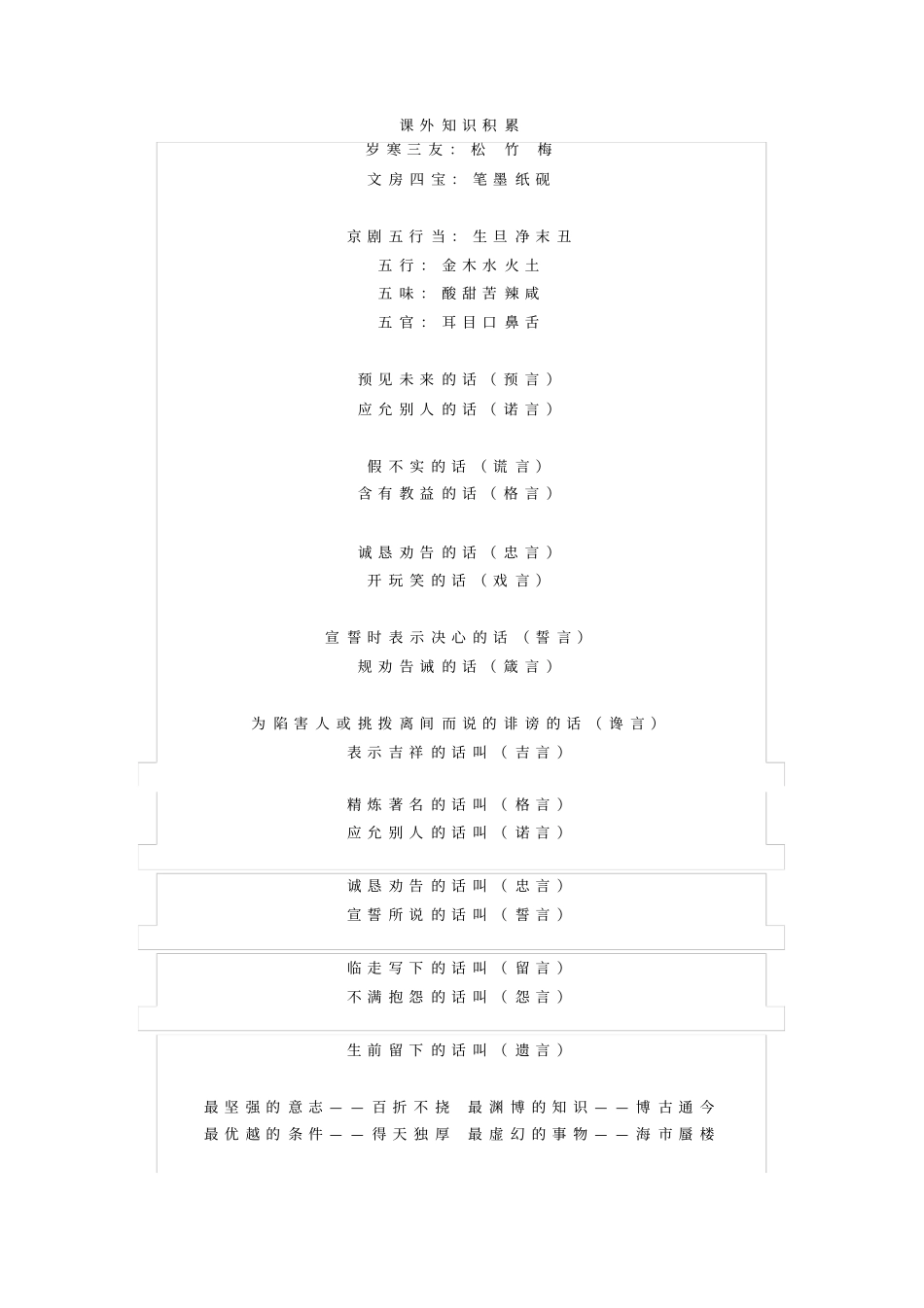小学四年级语文课外知识积累+练习题x_第1页