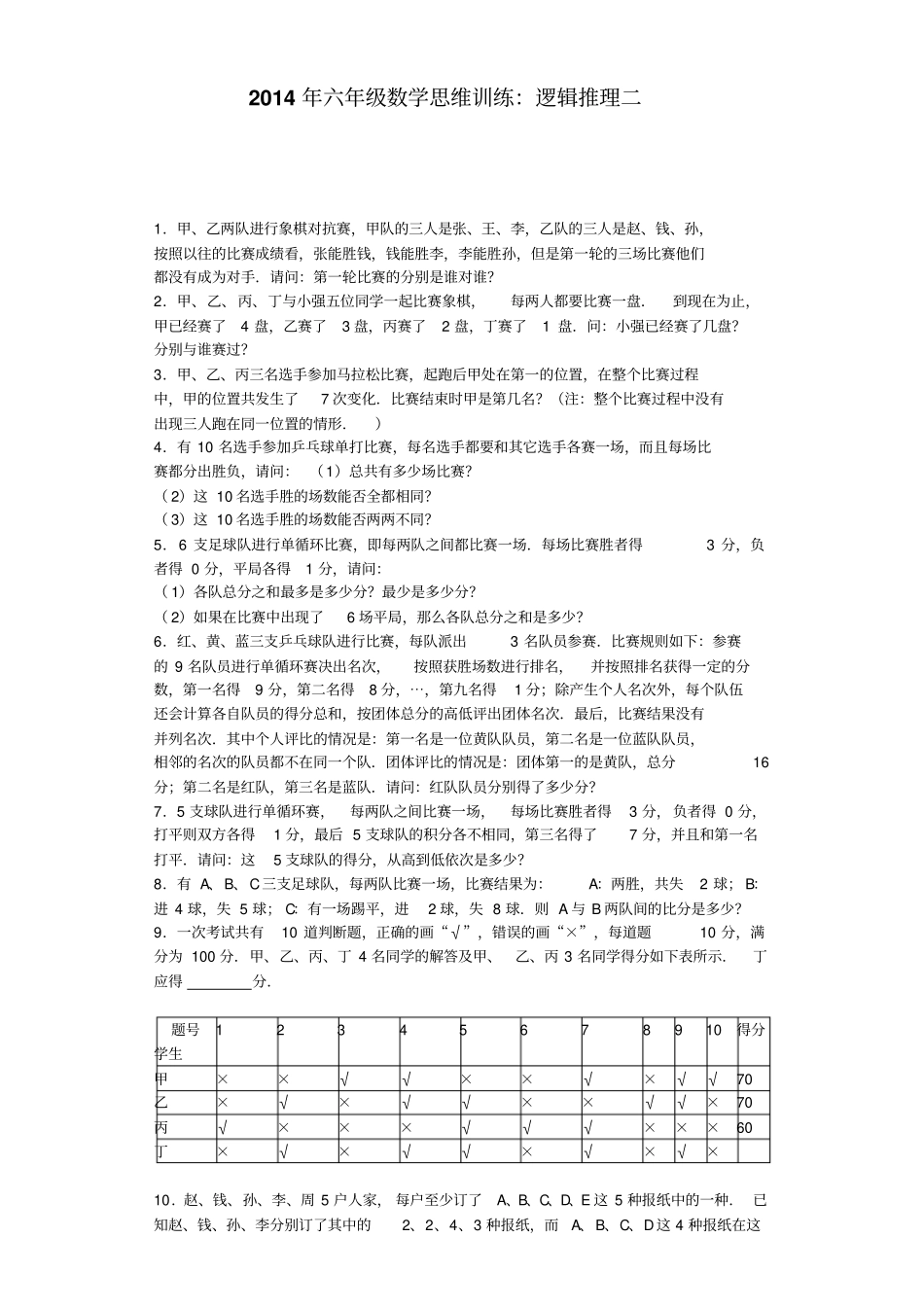 小学奥数思维训练-逻辑推理二通用版_第1页