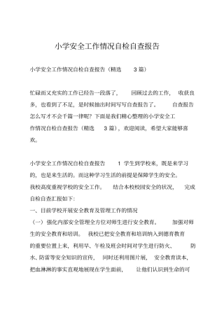 小学安全工作情况自检自查报告