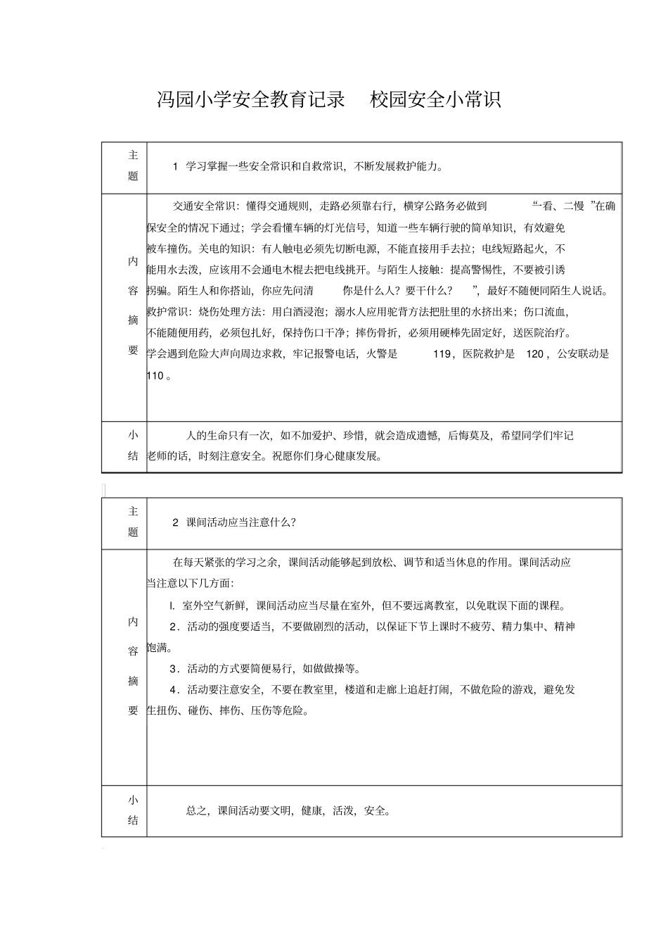 小学安全教育记录校园安全小常识_第1页
