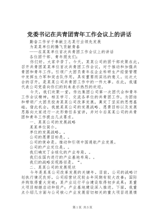 党委书记在共青团青年工作会议上的讲话发言