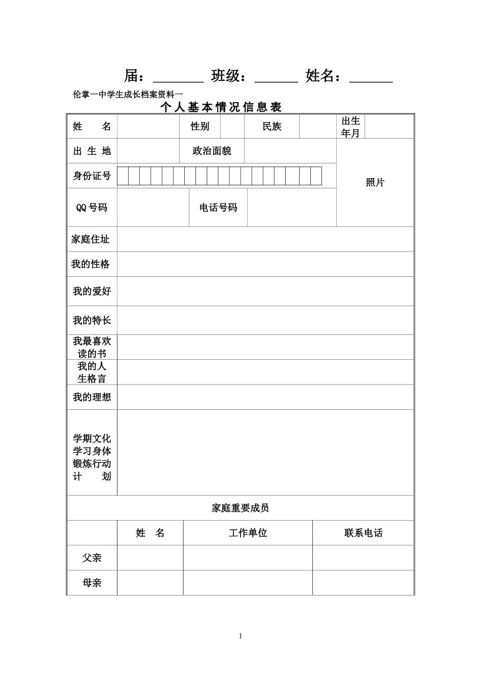 伦掌一中学生成长档案_第2页