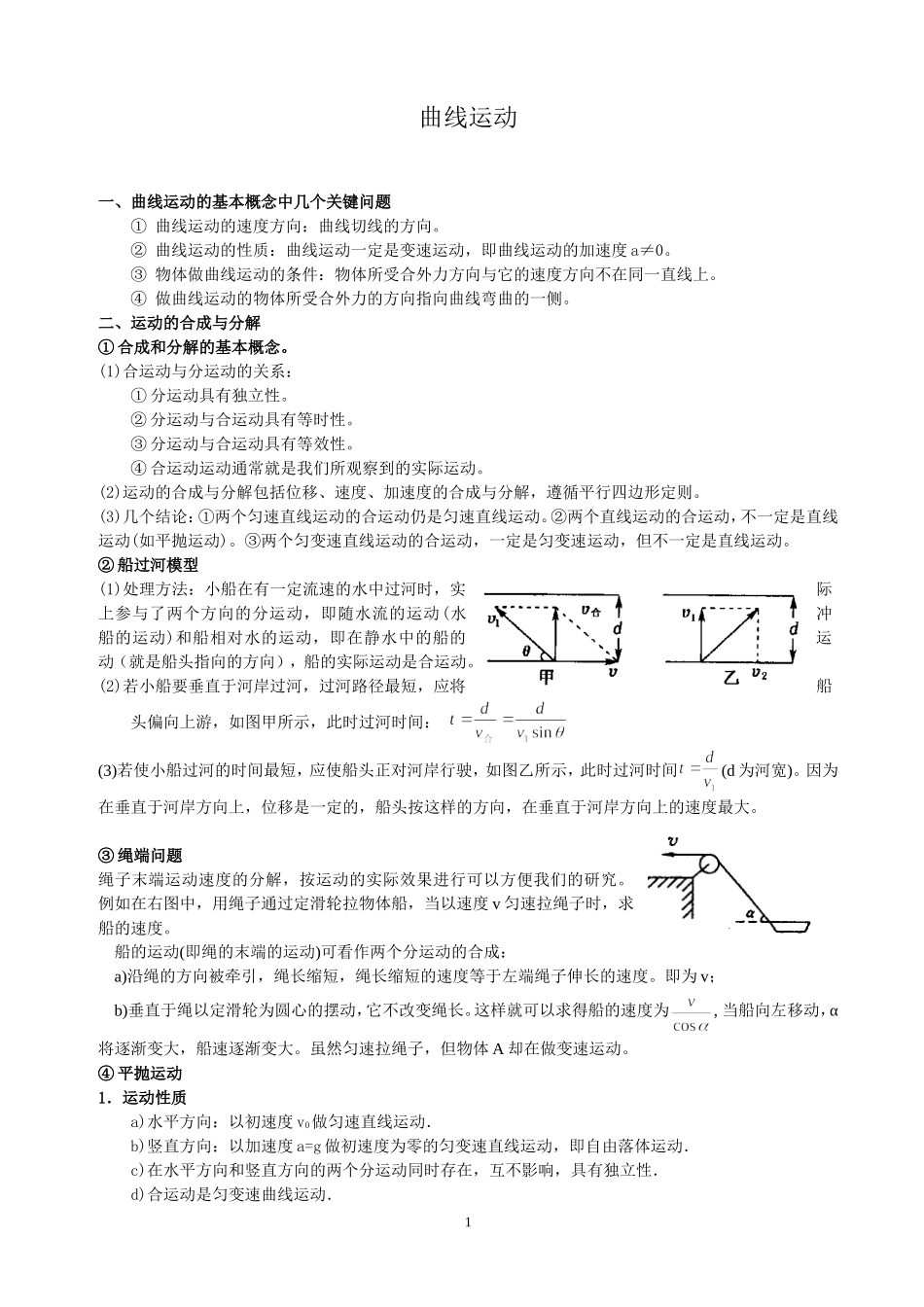 曲线运动知识点总结与经典题_第1页