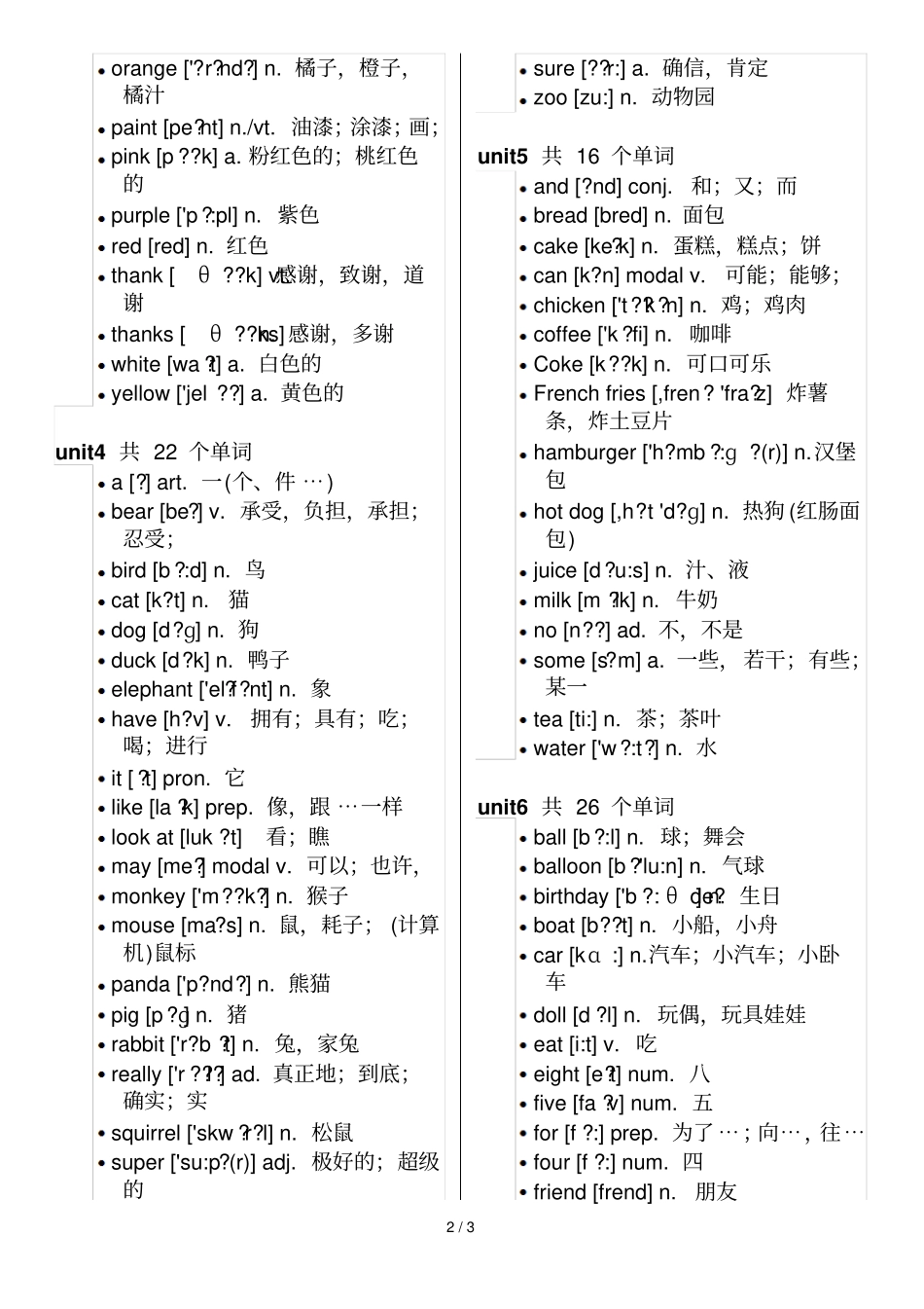 小学教育三级上册英语单词表_第2页