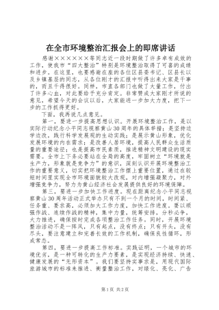 在全市环境整治汇报会上的即席讲话发言