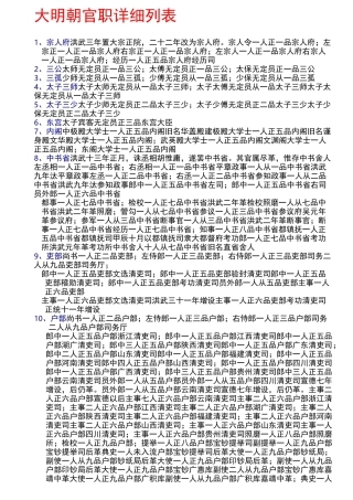 大明朝官职详细列表