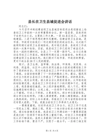 县长在卫生县城促进会讲话发言