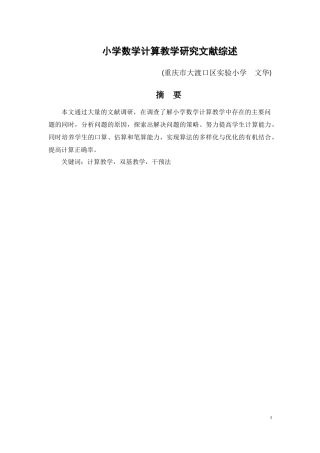 小学数学计算教学研究文献综述