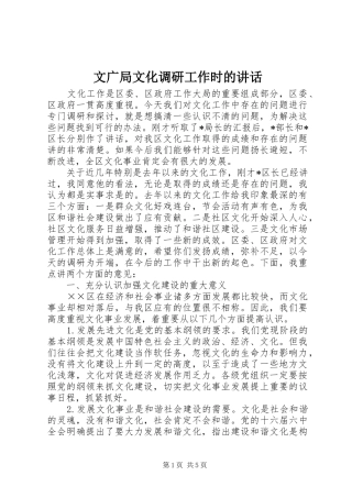 文广局文化调研工作时的讲话发言