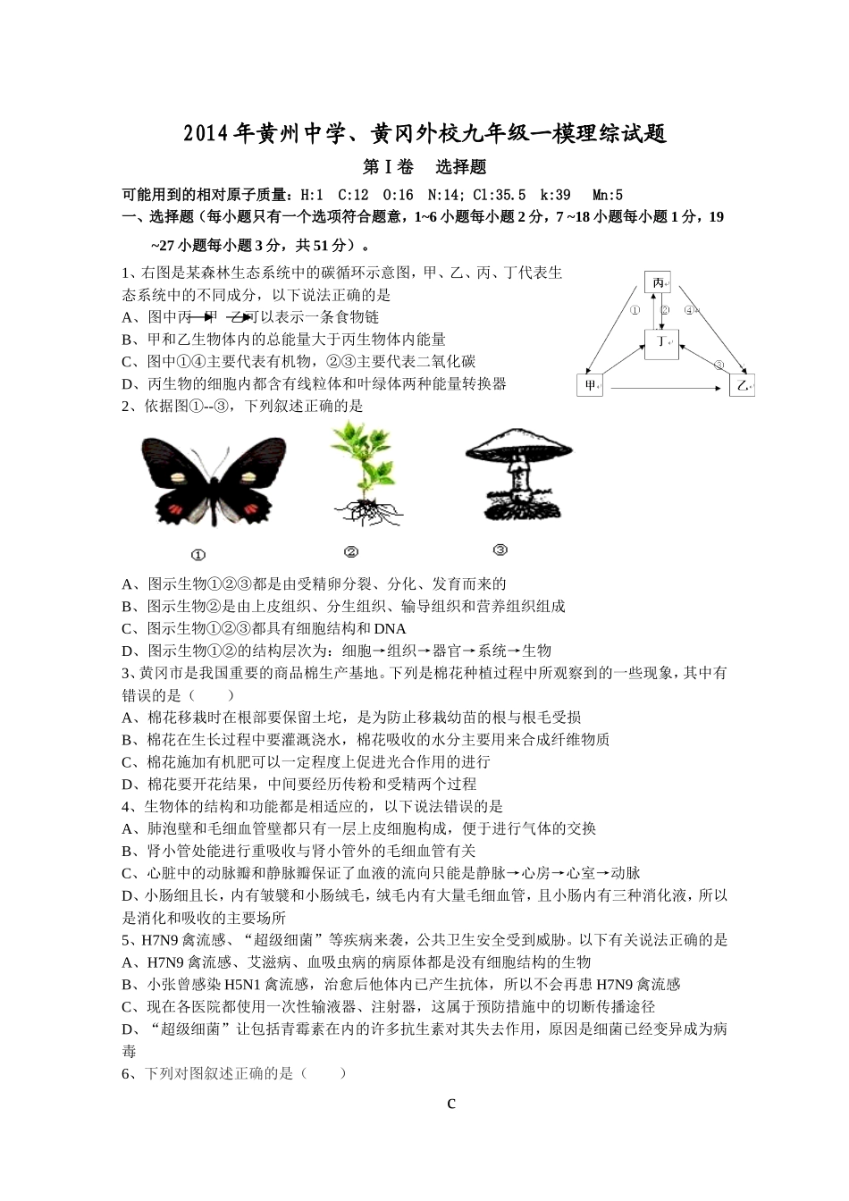一模理综试题_第1页