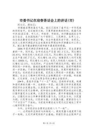 市委书记在迎春茶话会上的讲话发言(市)