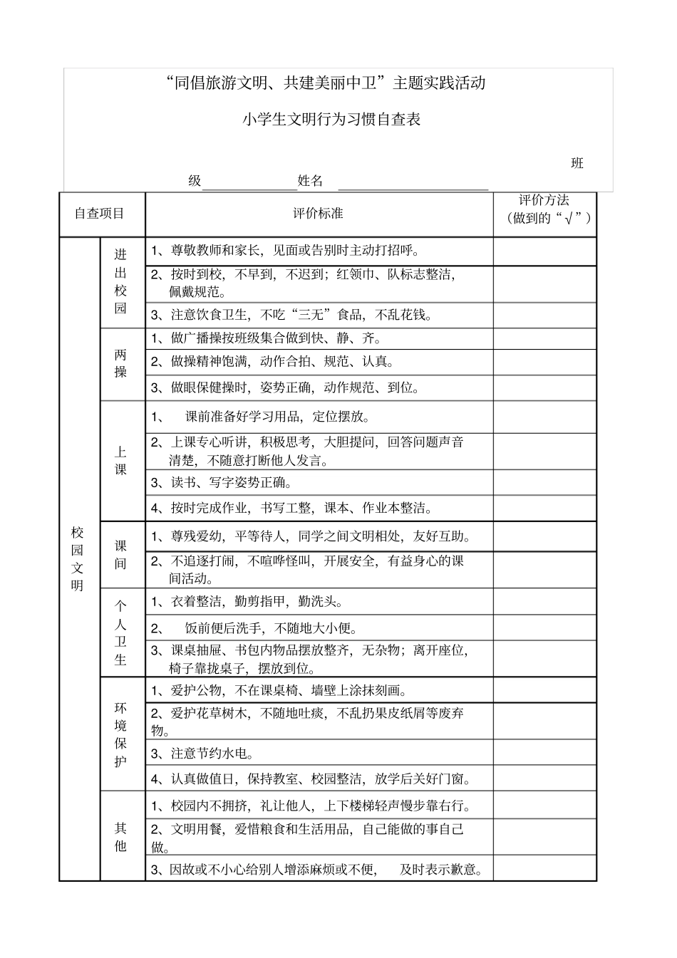 小学生文明行为习惯自查表_第1页