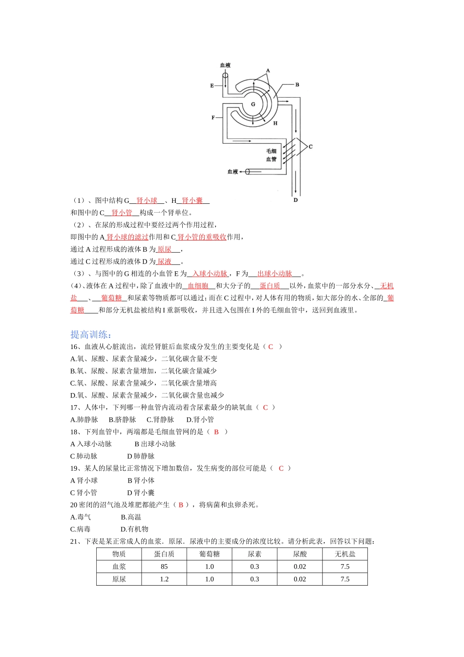 七年级生物人体内废物的排出复习指导及训练题_第3页