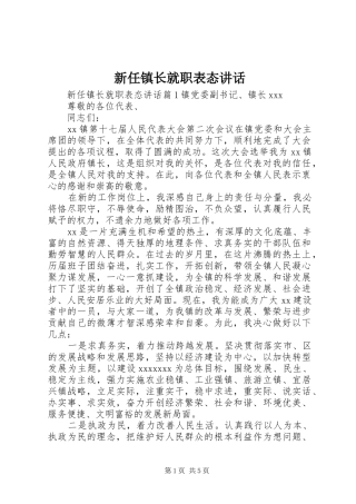 新任镇长就职表态讲话发言