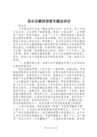 县长在解放思想专题会讲话发言