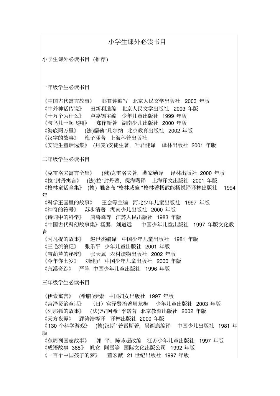 小学生课外必读书100_第1页