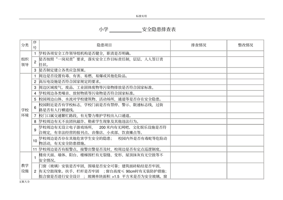 小学的安全系统隐患排查表_第1页