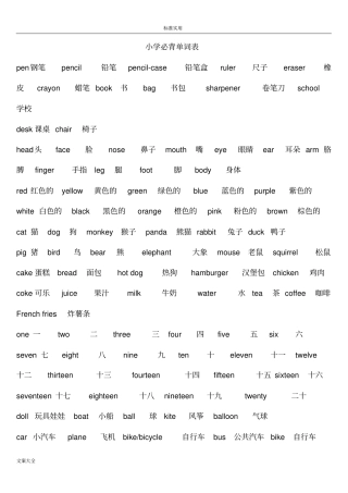 小学的生英语必背单词表_【全已排版可打印】