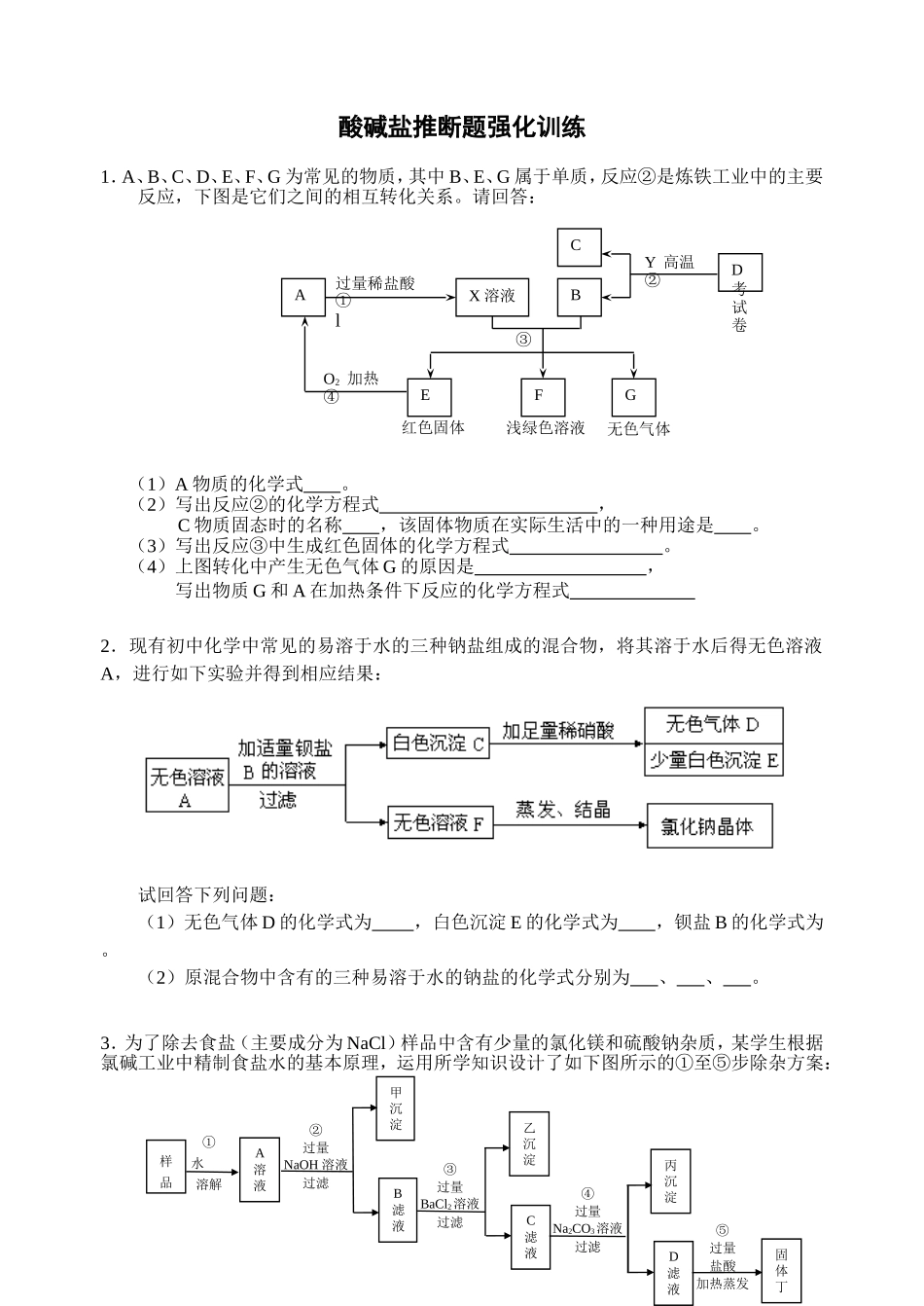 初中化学酸碱盐推断题强化训练_第1页