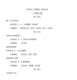 小学科学苏教版试验目录