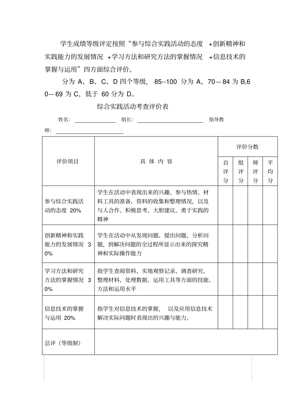 小学考查学科评价方案_第3页