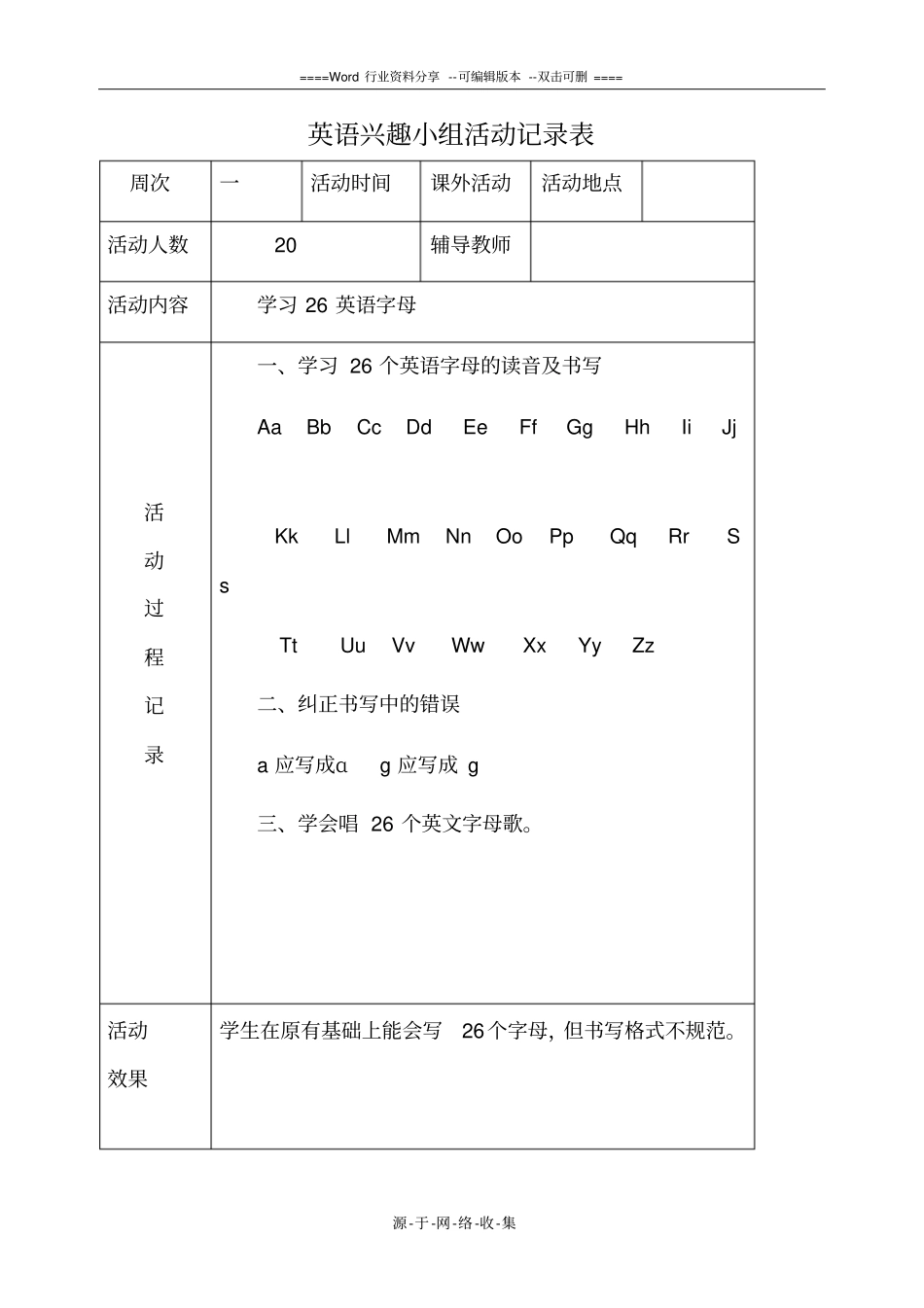 小学英语兴趣小组活动记录_第1页