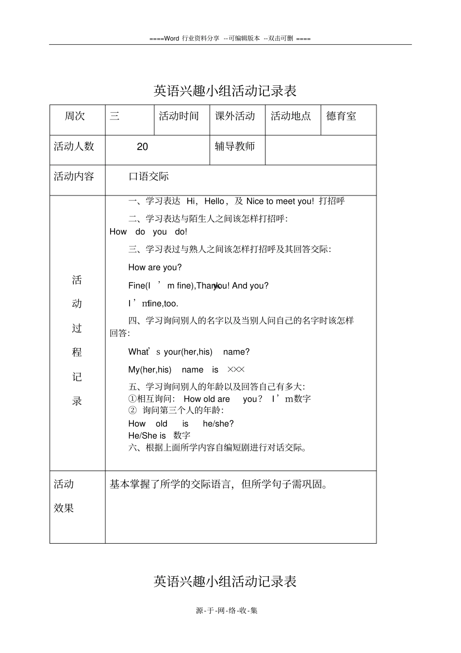 小学英语兴趣小组活动记录_第3页