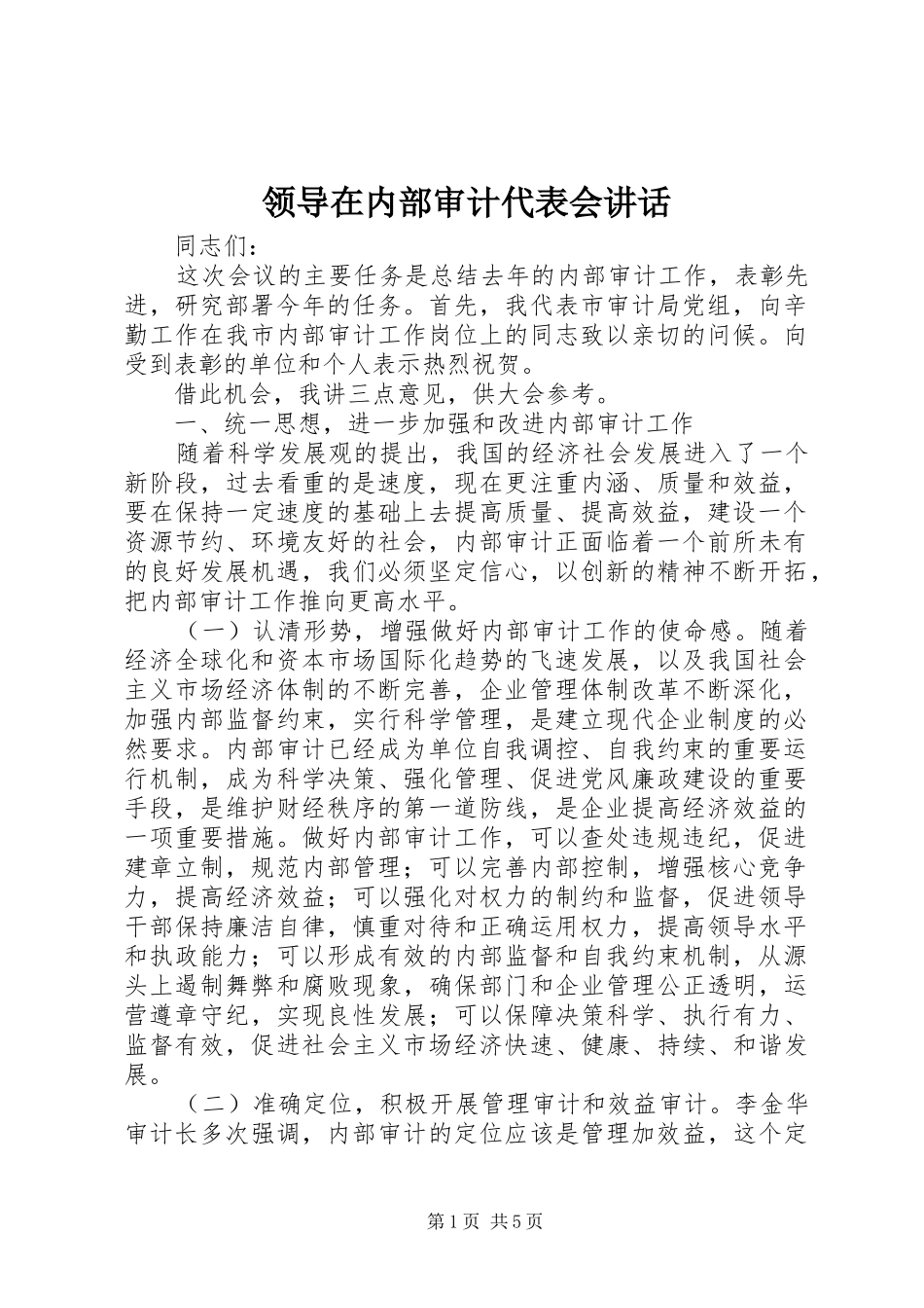 领导在内部审计代表会讲话发言_第1页