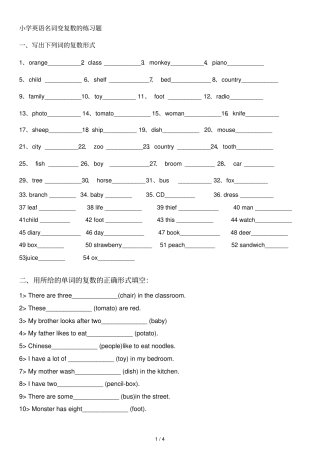 小学英语名词变复数及所有格测验题