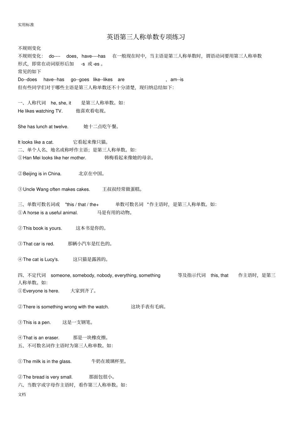 小学英语第三人称单数专项练习_第1页