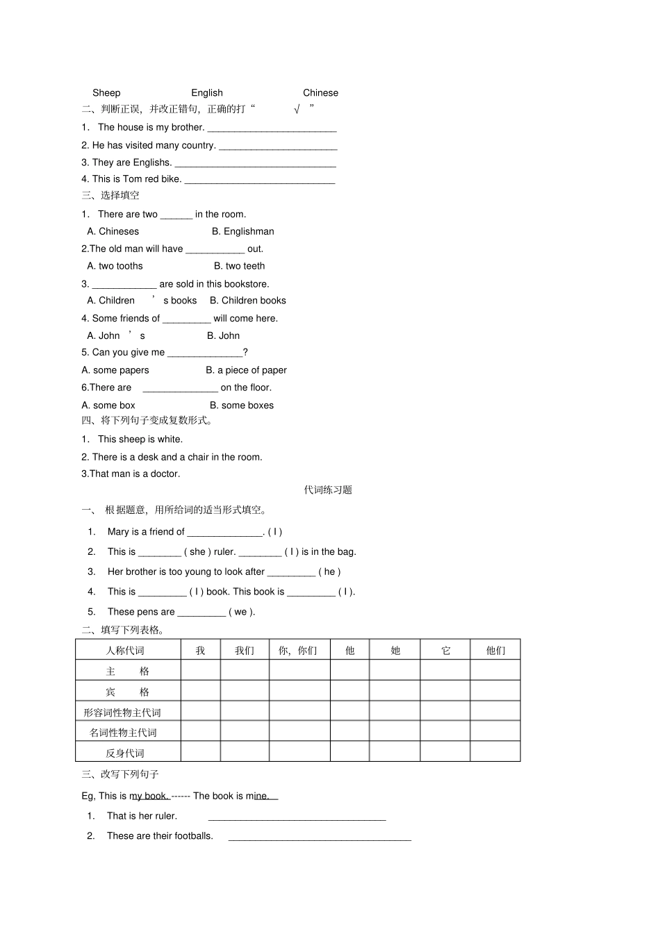小学英语语法专项练习题_第2页