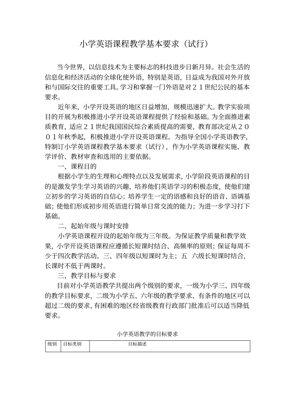 小学英语课程教学基本要求试行_第1页