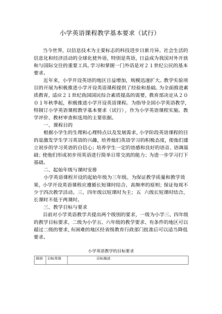 小学英语课程教学基本要求试行