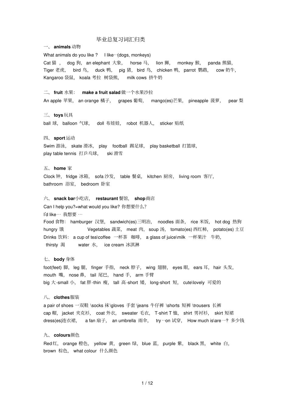小学译林新版六年级毕业总复习词汇_第1页