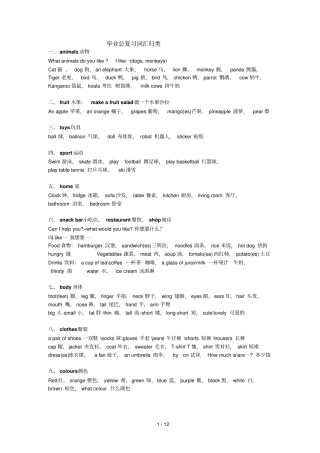 小学译林新版六年级毕业总复习词汇