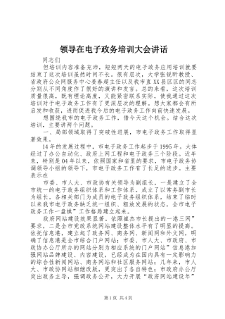 领导在电子政务培训大会讲话发言