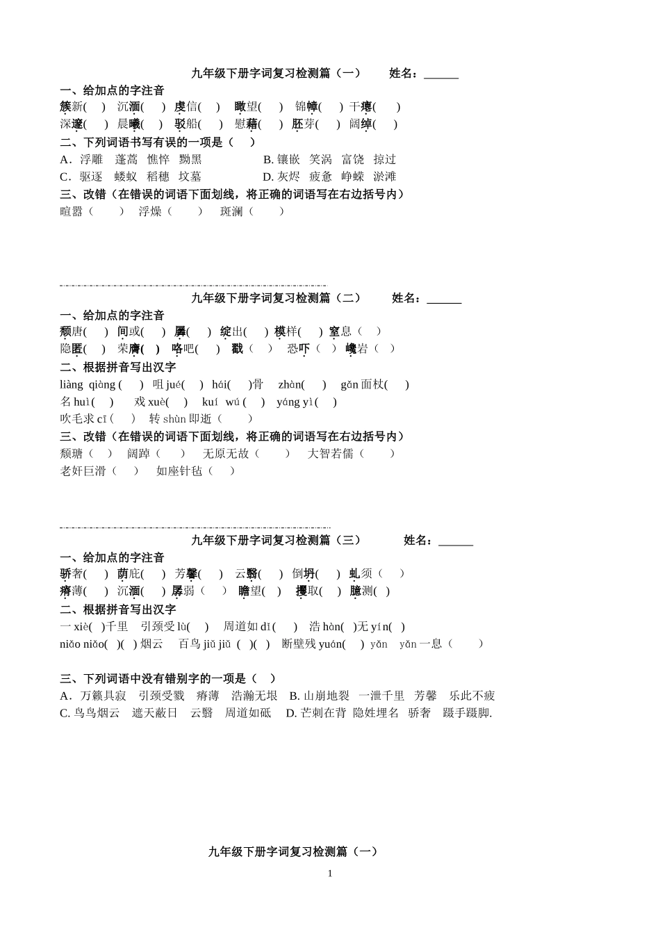 九年级下册字词复习（张翔）_第1页