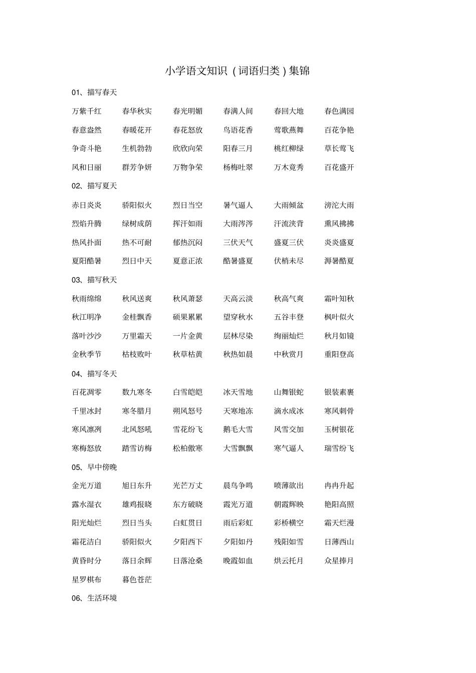 小学语文知识集锦词语归类_第1页