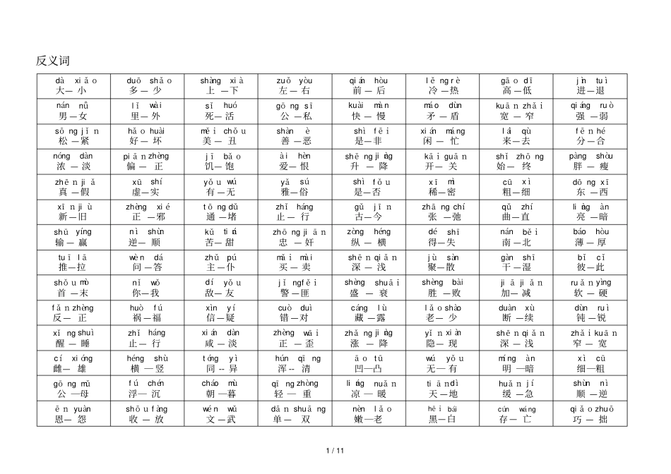 小学近义词反义词大全注音新版_第1页