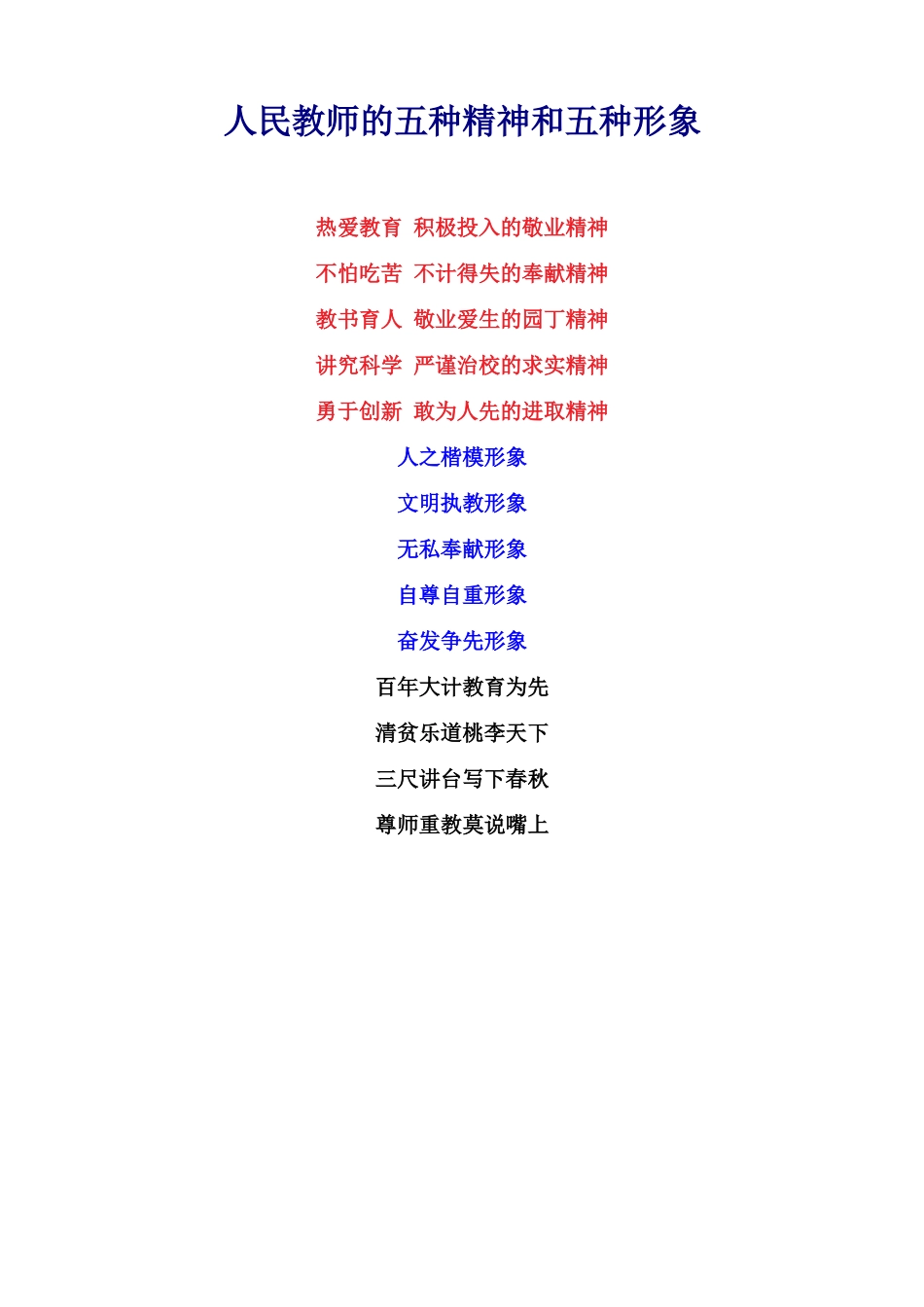 人民教师的五种精神和五种形象_第1页