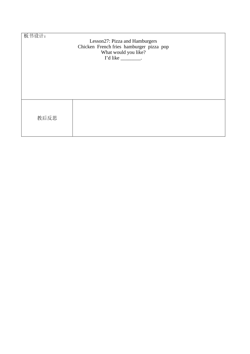 三年级第27课PizzaandHamburges教学设计_第3页