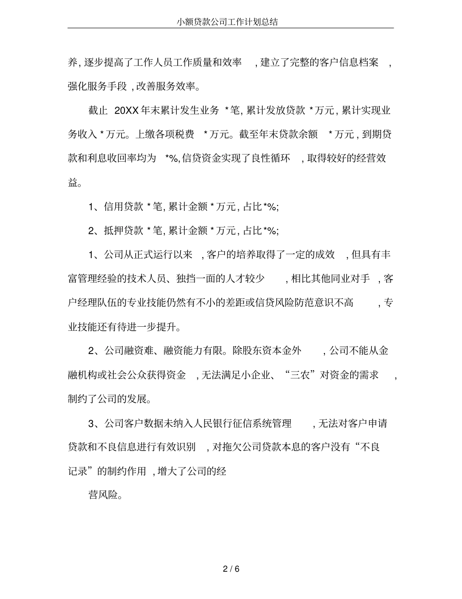 小额贷款公司工作计划总结_第2页