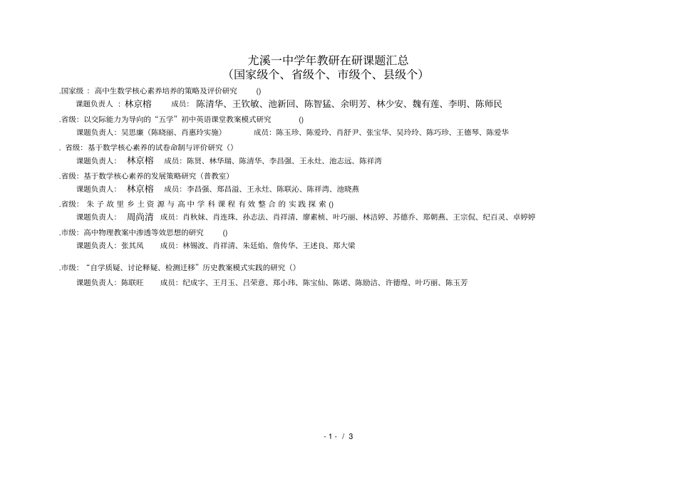 尤溪一中2018学年教研在研课题汇总_第1页