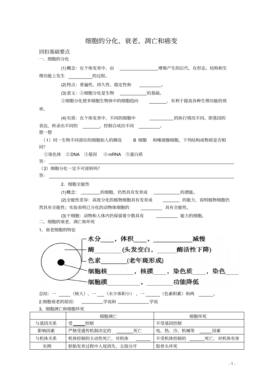 届高三生物一轮复习学案：细胞的分化、衰老、凋亡和癌变_第1页