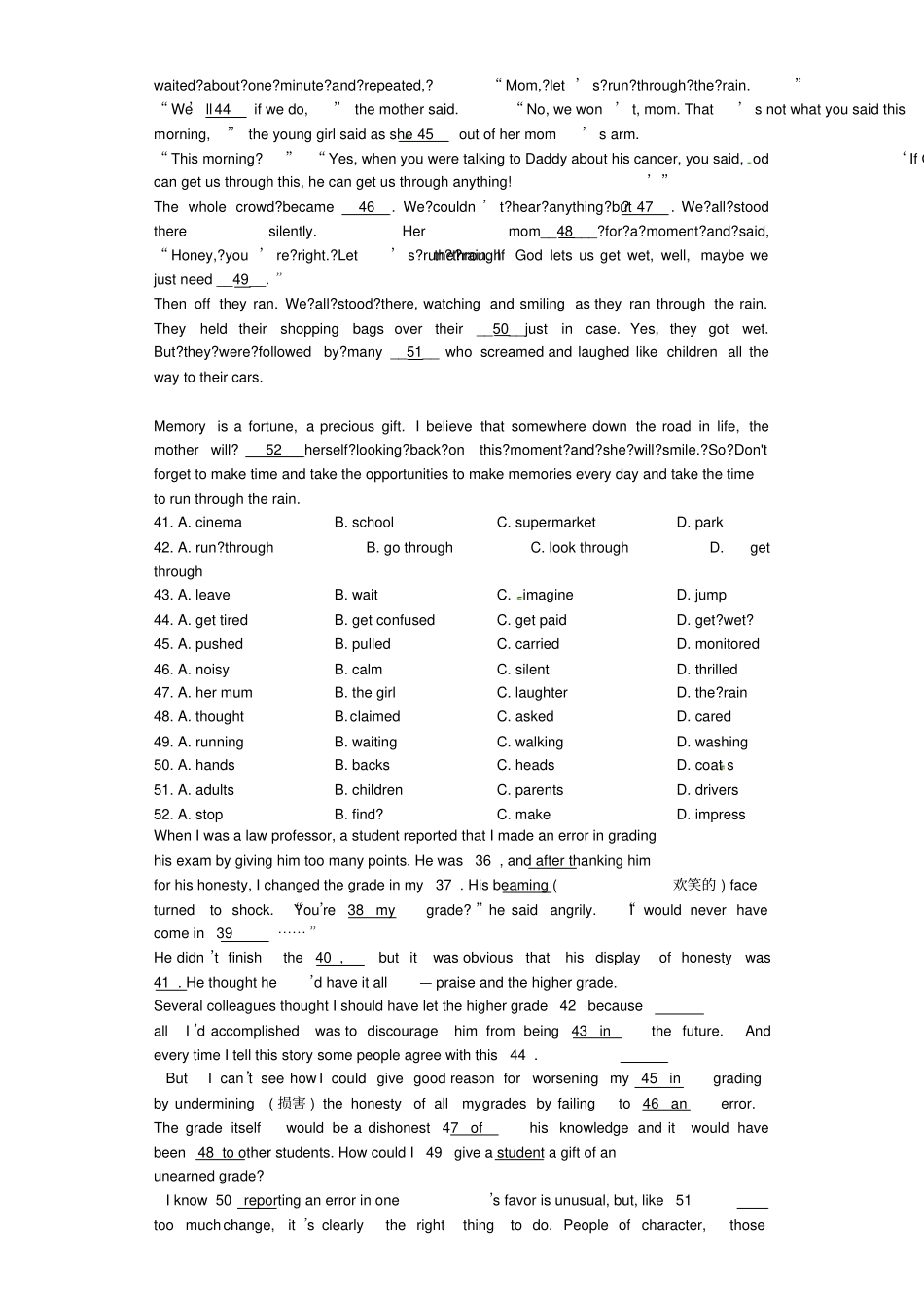 届高考英语二轮专题复习小题精做完形填空_第2页