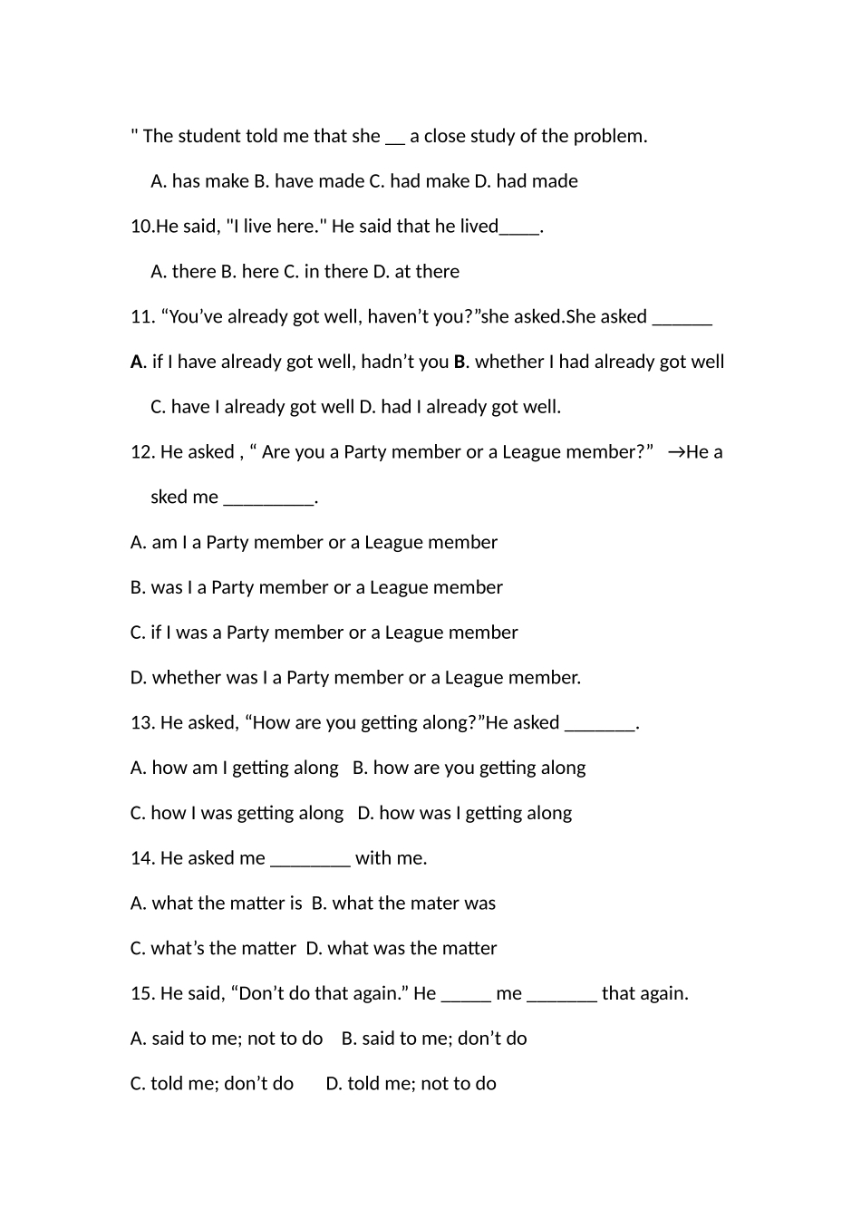 直接引语和间接引语专项练习_第2页