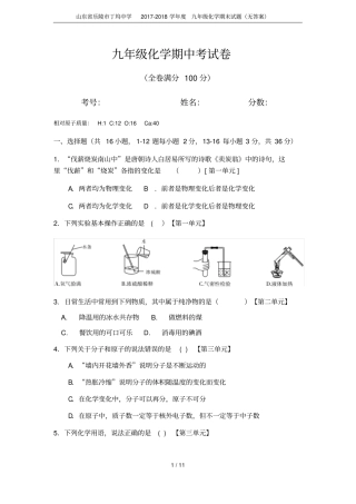 山东乐陵丁坞中学2017-2018学年九年级化学期末试题无答案