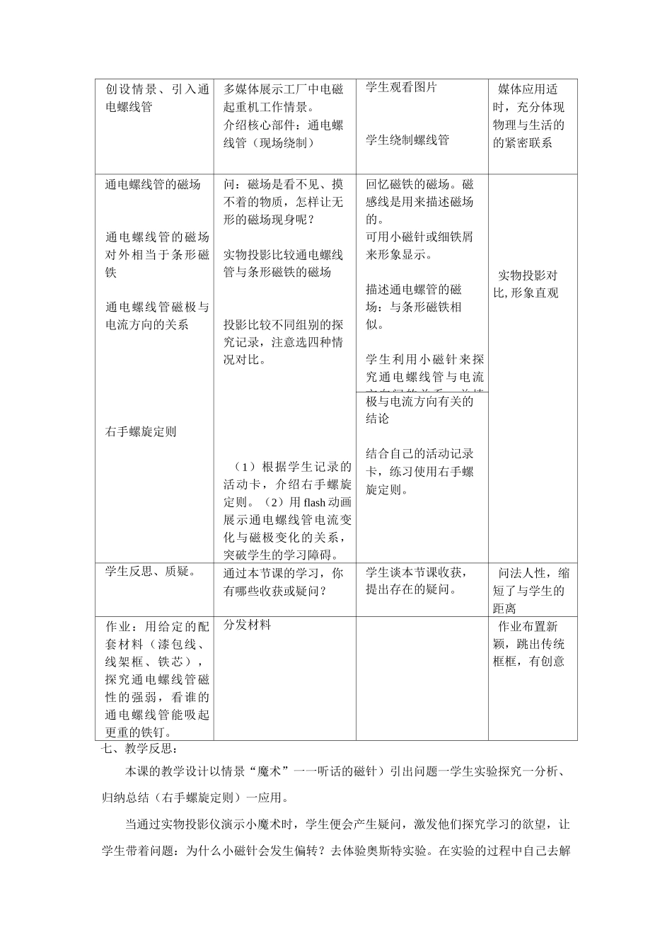 《电流的磁场》教案及教学反思_第3页