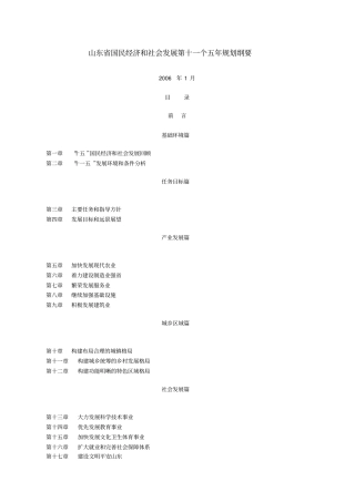 山东国民经济和社会发展第十一个五年规划纲要