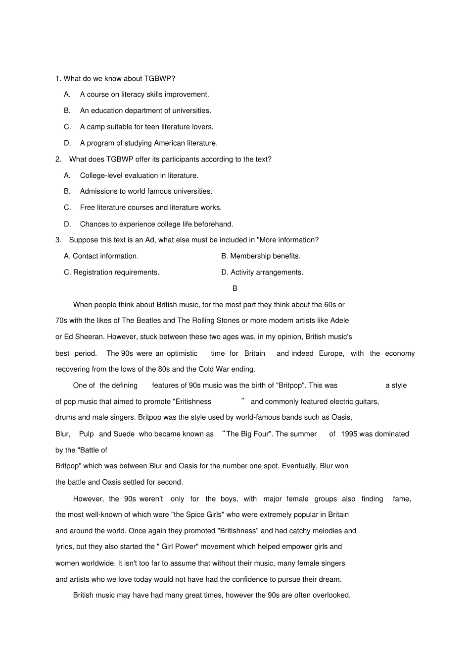 山东威海2020届高考英语4月模拟考试一模试题_第2页